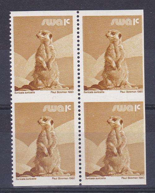 SOUTH WEST AFRICA COIL STAMPS 1c 1980 BLOCK OF (4)  FROM PROOF SHEET - SCARCE