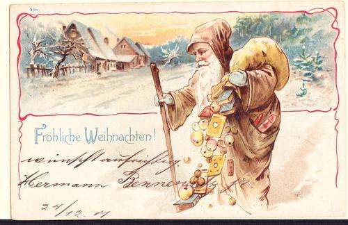 GERMANY EARLY POSTCARD DEPICTING FATHER CHRISTMAS DATED 24/12/1901