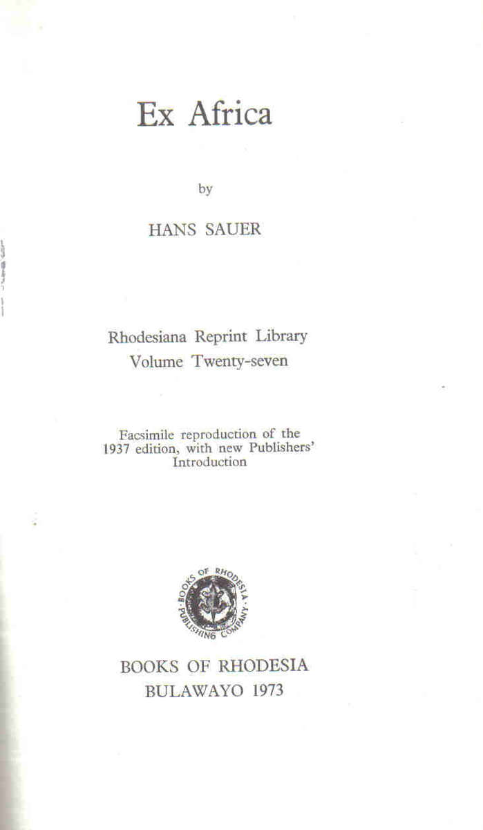 Ex Africa  =  Hans Sauer  -  Rhodesiana