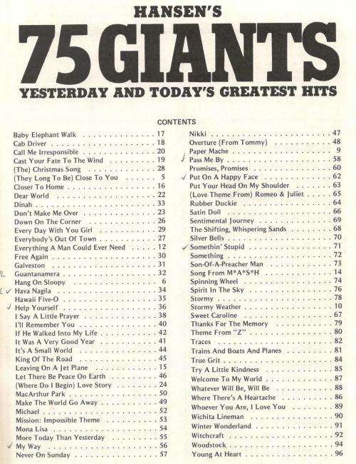 Hansen's 75 Giants  --  Sheet Music