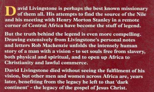 David Livingstone  --  Rob Mackenzie