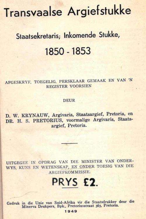 Transvaalse Argiefstukke 1850 - 1853