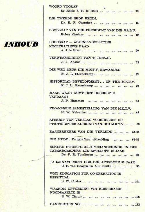 Vyftigjarige Jubileum Van Die Magaliesbergse Kooperatiewe Tabakplantersvereniging