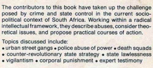 Towards Justice ?  --  Crime and State Control in South Africa