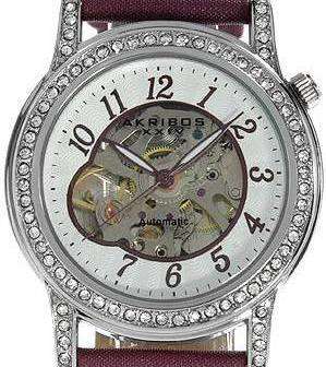 AKRIBOS XXIV Crystal Accented Automatic Skeleton Ladies Watch