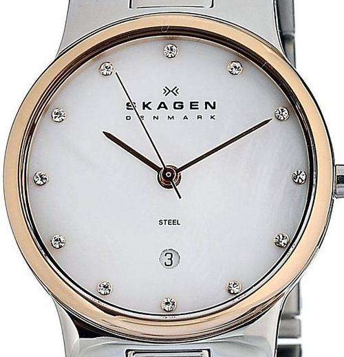 SKAGEN Denmark Crystal Accented Mother Of Pearl Ladies Watch