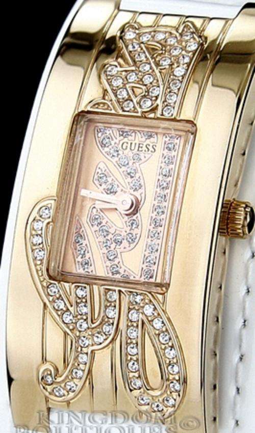 GUESS Crystal Accented Rose Gold Ladies Cuff Watch