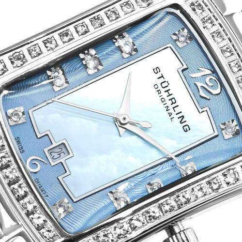 STUHRLING Gatsby Crystal Accented Mother Of Pearl Swiss Quartz Ladies Watch
