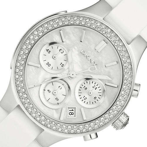 DKNY Crystal Accented Mother Of Pearl Chronograph Ladies Watch