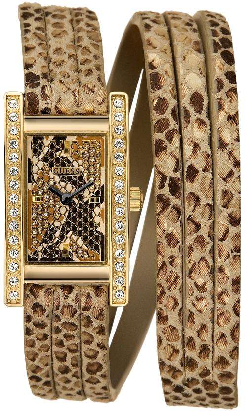 GUESS Snakeskin Print Leather Double Wrap Ladies Watch