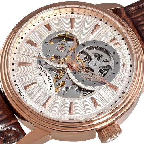 STUHRLING Delphi Acheron Rose Gold Automatic Skeleton Mens Watch