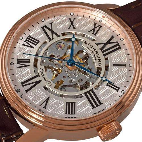 STUHRLING Delphi Rose Gold Automatic Skeleton Mens Watch