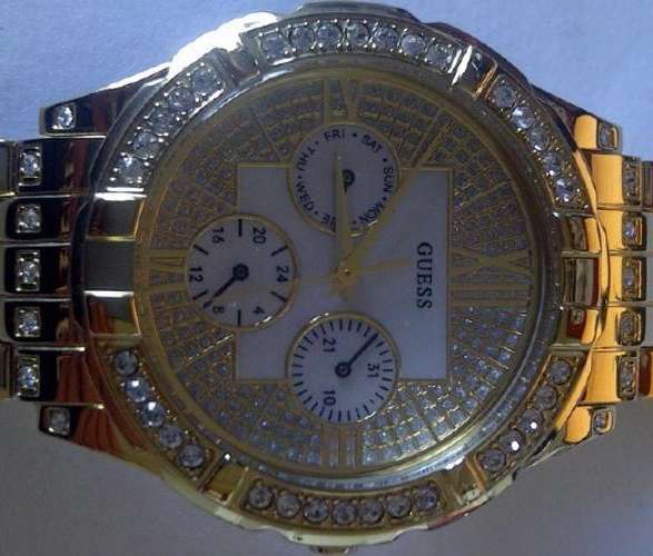 GUESS Crystal Accented Gold Tone Ladies Watch