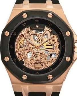 LUCIEN PICCARD Rose Gold Skeleton Automatic Mens Watch