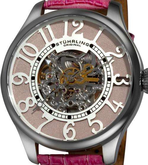 STUHRLING Calypso Pink Leather Oversized Ladies Watch