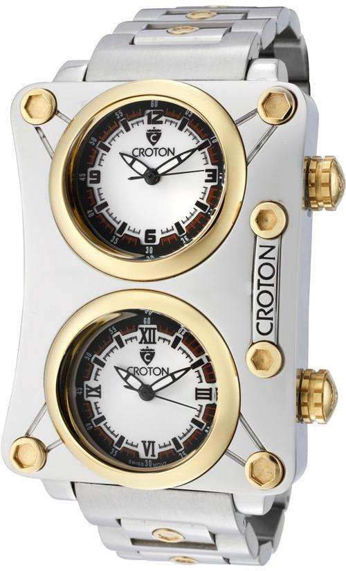 CROTON Dual Time Swiss Quartz Oversized Mens Watch