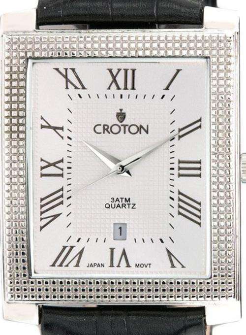 CROTON Heritage Black Leather Mens Watch