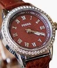 FOSSIL Crystal Accented Brown Mother Of Pearl Ladies Watch
