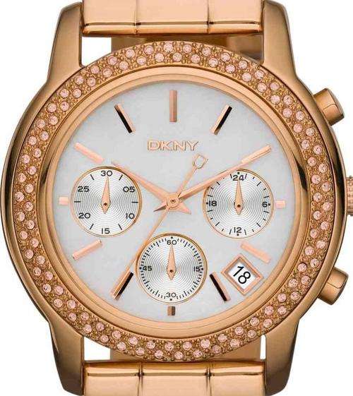 DKNY Crystal Accented Gold Tone Chronograph Ladies Watch