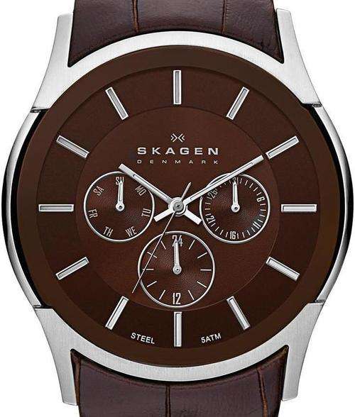 Authentic SKAGEN Denmark Brown Leather Multifunction Mens Watch