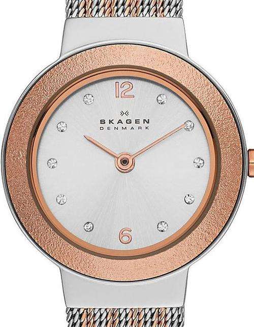 Authentic SKAGEN Denmark Ultra Slim Crystal Accented Two Tone Ladies Watch