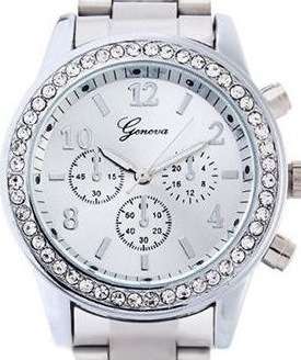 GENEVA Crystal Accented Silver Tone Ladies Watch