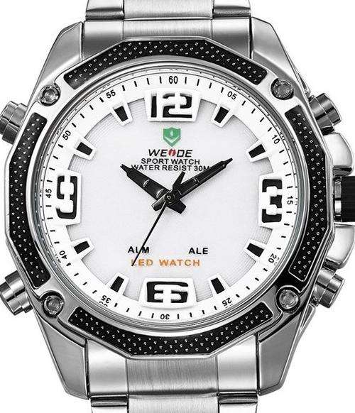 WEIDE Alarm LED Stainless Steel Mens Watch