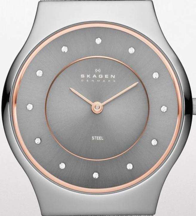 Authentic SKAGEN Denmark Ultra Slim Crystal Accented Brown Leather Ladies Watch