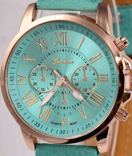 GENEVA Faux Leather Mint Green Ladies Watch
