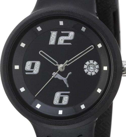 Authentic PUMA Crystal Accented Black Silicone Ladies Watch