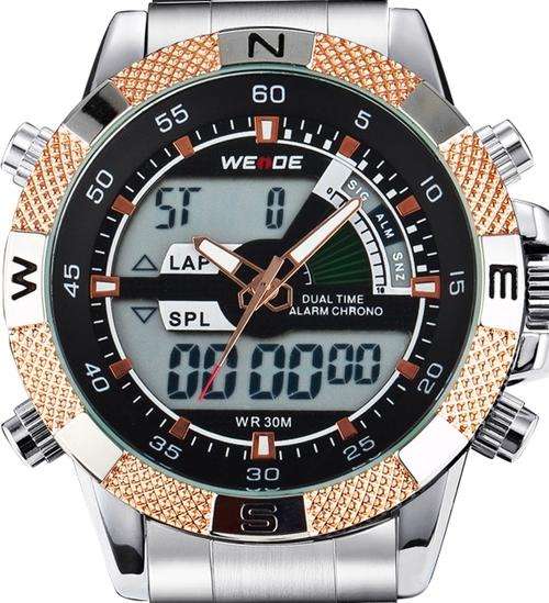 WEIDE Dual Time Alarm Chronograph Oversized Mens Watch