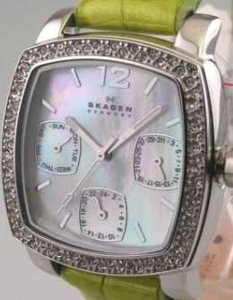 Authentic SKAGEN Denmark Crystal Accented Mother Of Pearl Multifunction Ladies Watch