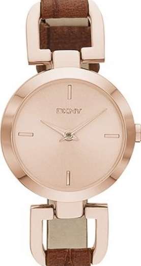 Authentic DKNY Brown Leather Rose Gold Ladies Watch
