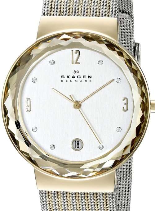 Authentic SKAGEN Denmark Crystal Accented Two Tone Ladies Watch