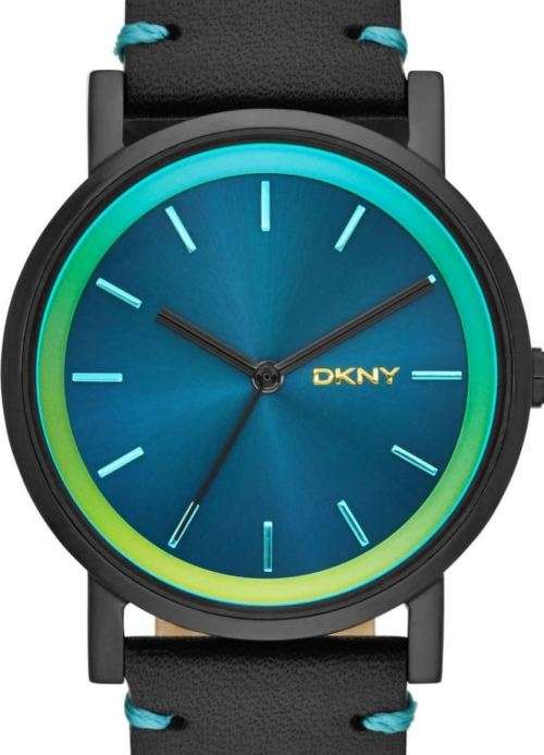 Authentic DKNY Soho Blue Dial Black Leather Ladies Watch