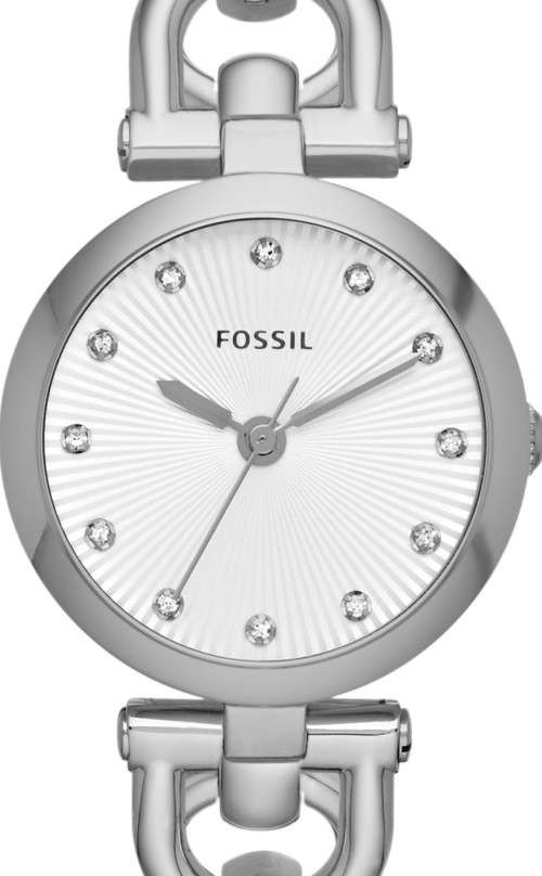 Authentic FOSSIL Crystal Accented Stainless Steel Link Bracelet Ladies Watch