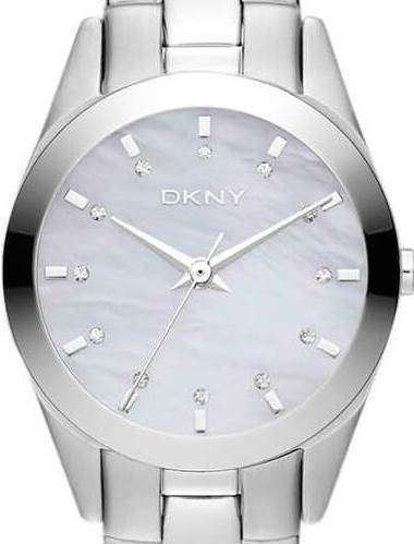 Authentic DKNY Crystal Accented Mother Of Pearl Ladies Watch