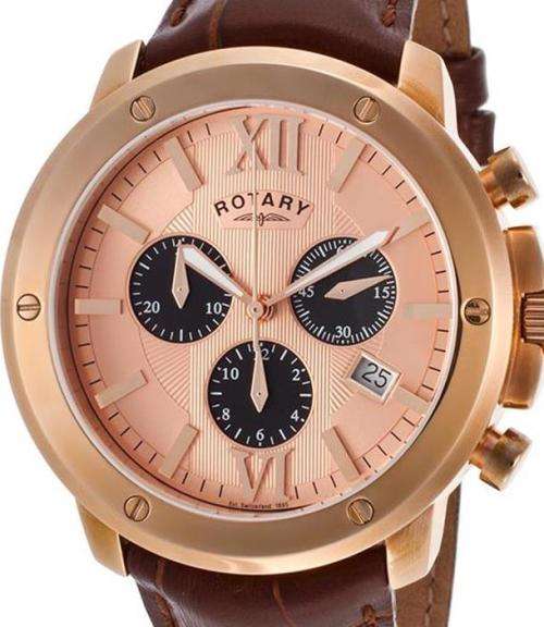 Authentic ROTARY Rose Gold Dial Chronograph Mens Watch