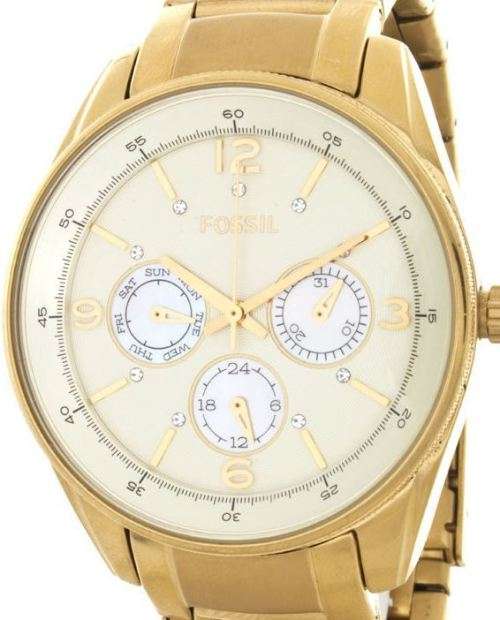 Authentic FOSSIL Payton Crystal Accented Gold Tone Multifunction Ladies Watch