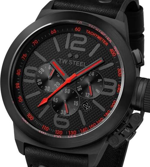Authentic TW STEEL Canteen Chronograph Black Leather Mens Watch