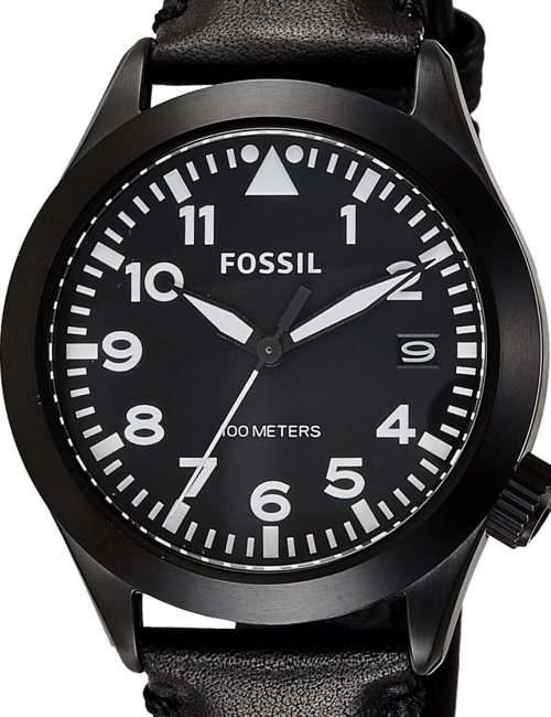Authentic FOSSIL Aeroflite Black Leather Mens Watch