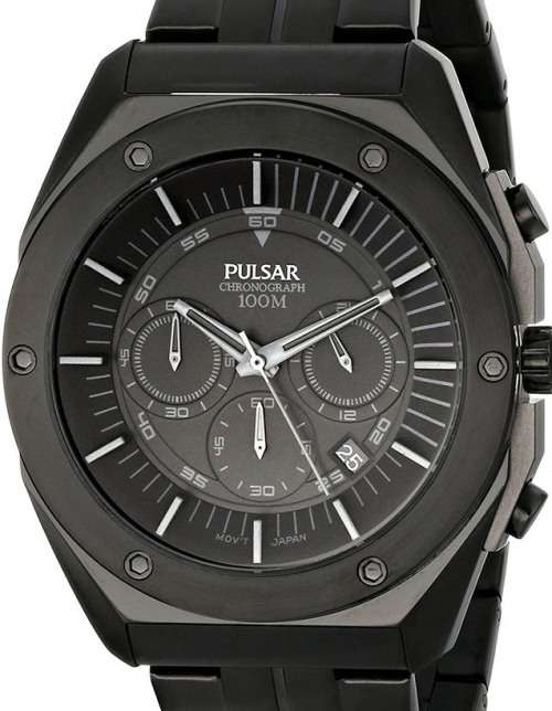 Authentic PULSAR Black Stainless Steel Chronograph Mens Watch