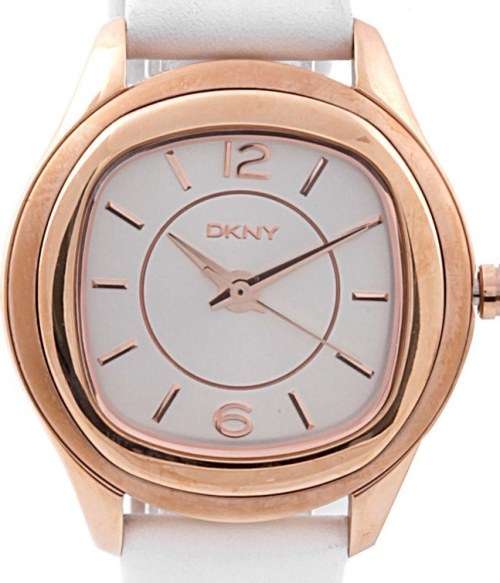 Authentic DKNY Rose Gold White Leather Ladies Watch