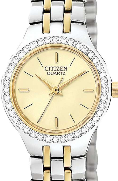 Authentic CITIZEN Petite Two Tone Crystal Accented Ladies Watch