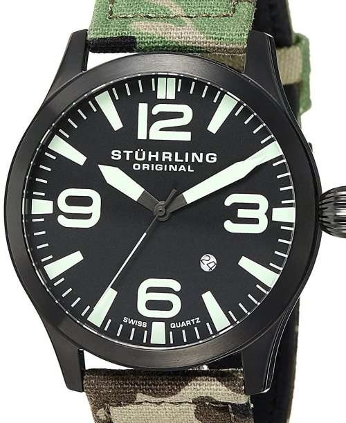 Authentic STUHRLING Aviator Camouflage Swiss Quartz Mens Watch