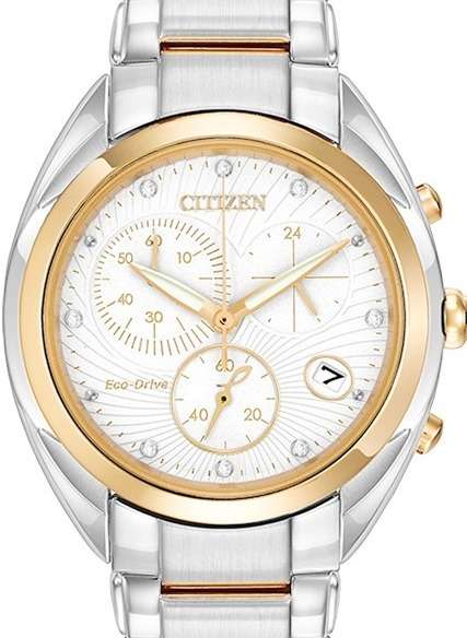 Authentic CITIZEN Eco Drive Celestial Diamond Accented Two Tone Chronograph Ladies Watch