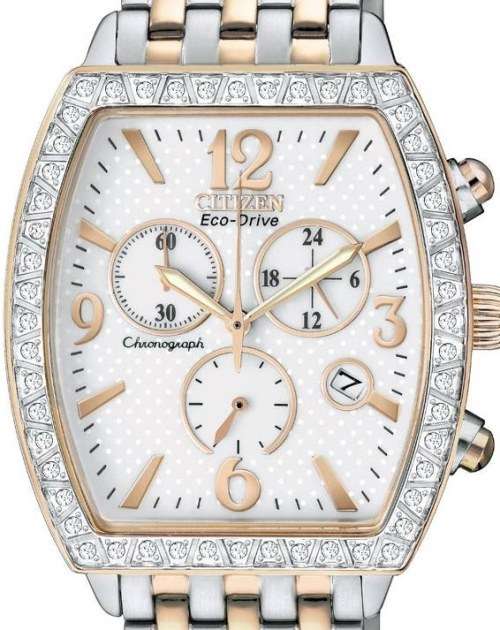 Authentic CITIZEN Eco Drive Crystal Accented Two Tone Chronograph Ladies Watch