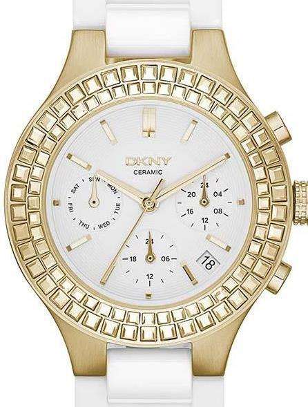 Authentic DKNY Chambers White Ceramic Multifunction Ladies Watch