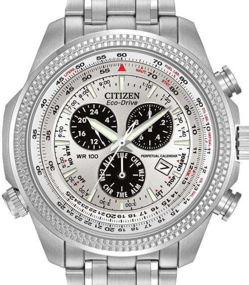 Authentic CITIZEN Eco-Drive Perpetual Calendar Stainless Steel Pilot Multifunction Mens Watch