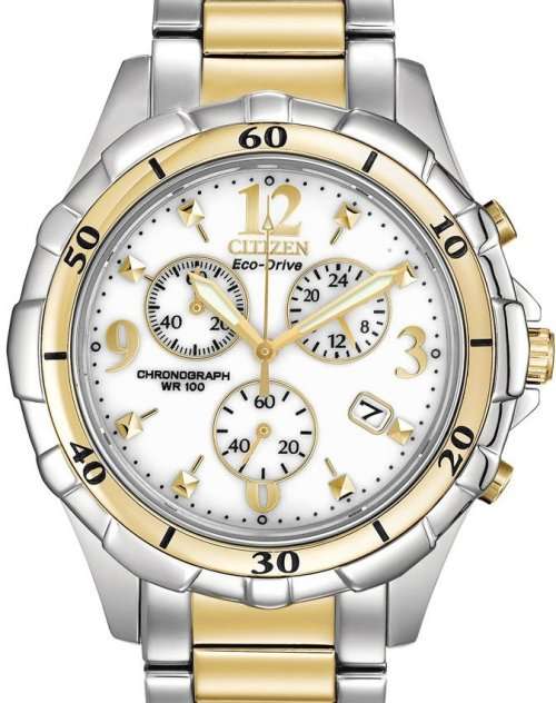 Authentic CITIZEN Eco Drive Two Tone Stainless Steel Chronograph Ladies Watch